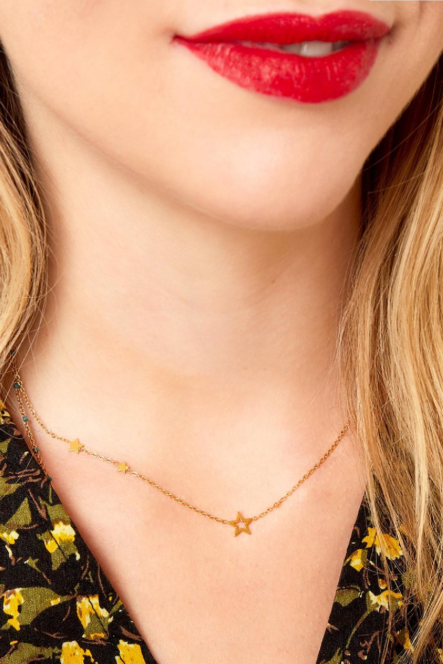 collier étoiles en acier inoxydable couleur or Image3